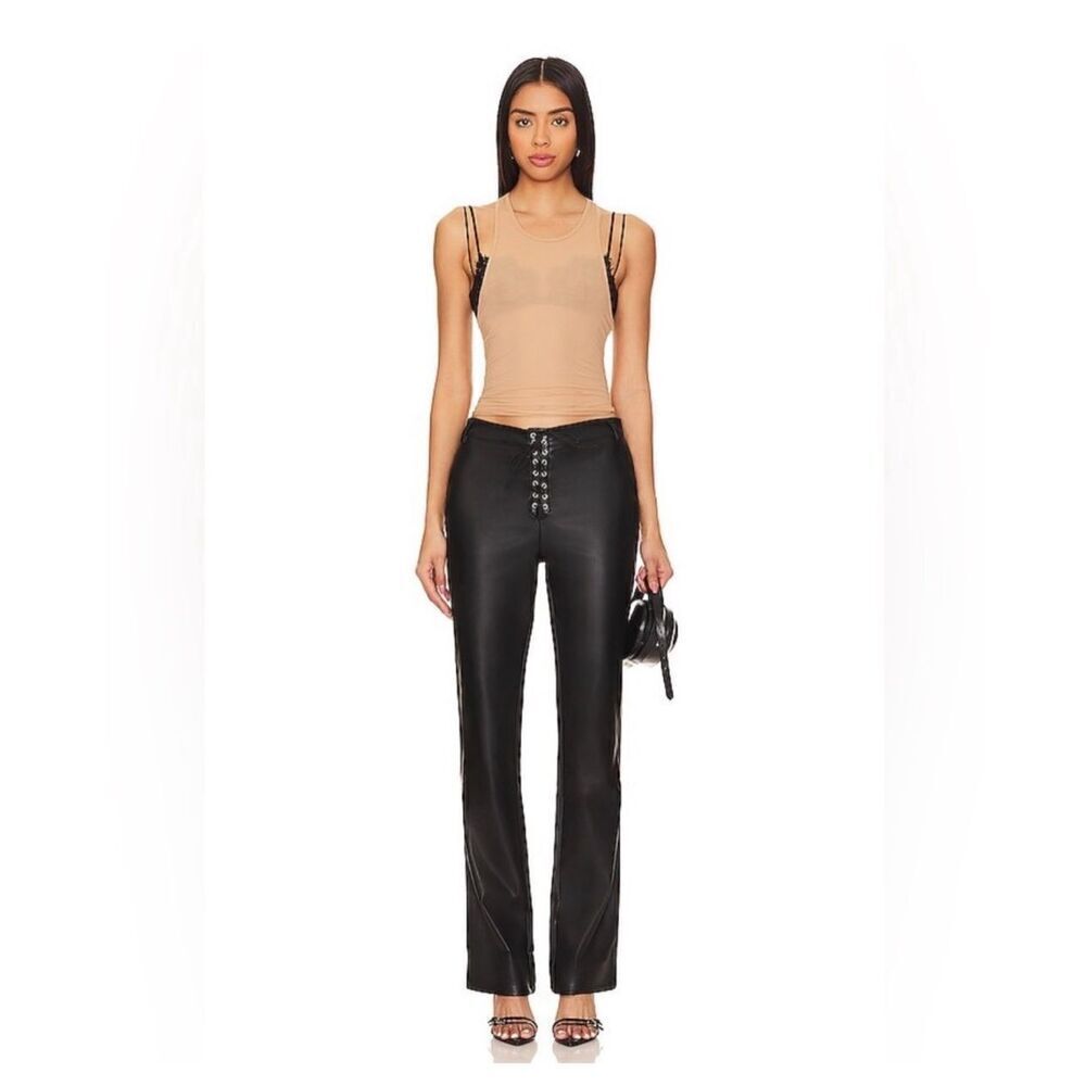 🌸 Revolve WeWoreWhat Black Vegan Leather Lace Up Pants Size 26 New